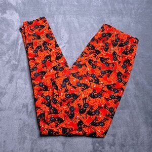 Halloween Black Cat Print Leggings Womens OS Fits 4-12 Buttery Soft